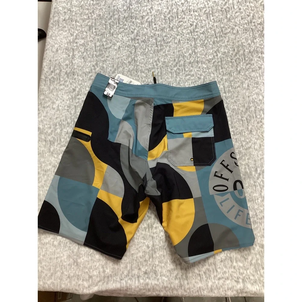 Offshore Lifestyle Puzzled Boardshorts Blue Yellow Geometric Mens 32 NEW‎